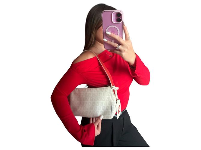 Zucchino Borsa a spalla Fendi Zucca beige rosa e grigio - vista 2