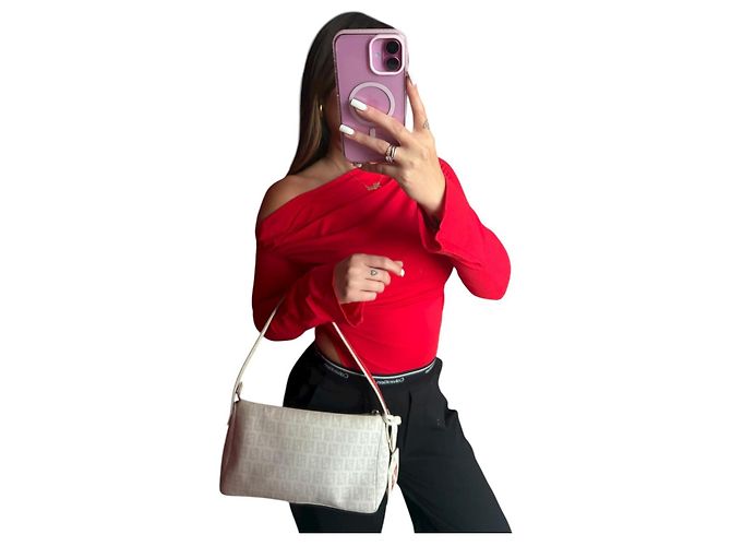 Zucchino Borsa a spalla Fendi Zucca beige rosa e grigio - vista 3