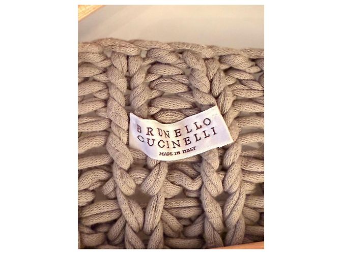 Brauner ärmelloser Pullover von Brunello Cucinelli aus grobem Strick, Größe L für einen Oversize-Effekt Taupe - Ansicht 3