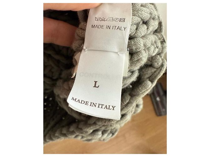 Brauner ärmelloser Pullover von Brunello Cucinelli aus grobem Strick, Größe L für einen Oversize-Effekt Taupe - Ansicht 5