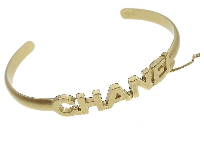 Chanel Logo Armreif mit Kette CC Metall mit Kristall Golden - Ansicht 2