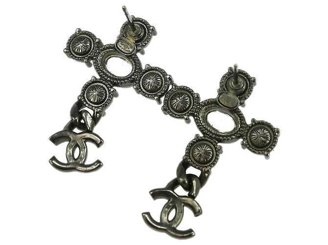 Orecchini pendenti Chanel CC in metallo con cristalli Argento - vista 2