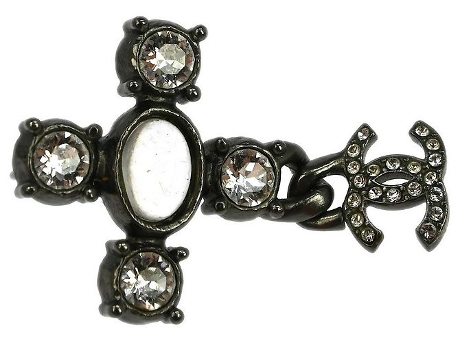 Orecchini pendenti Chanel CC in metallo con cristalli Argento - vista 3