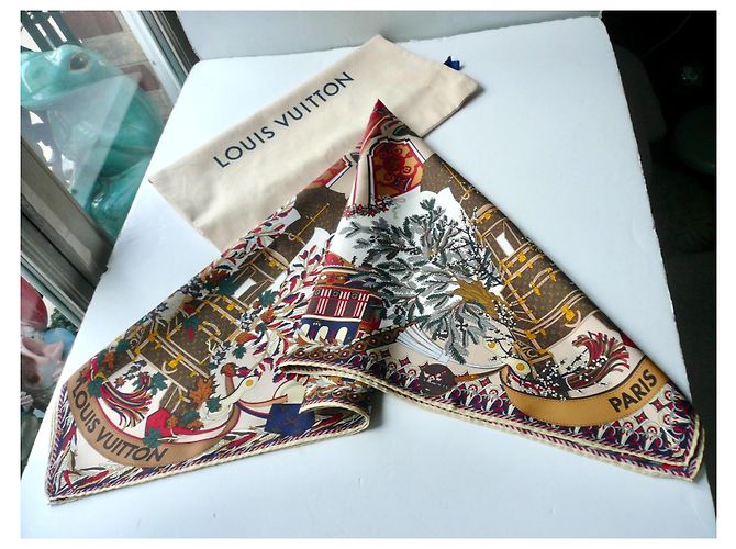 LOUIS VUITTON Quadrato LV Le Tour Paris seta 90 nuovo RARO Multicolore - vista 3