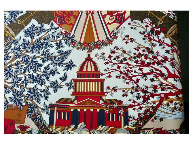 LOUIS VUITTON Quadrato LV Le Tour Paris seta 90 nuovo RARO Multicolore - vista 5