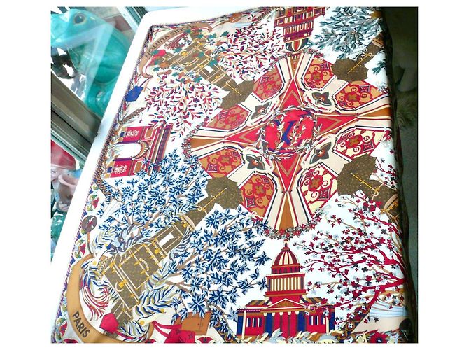 LOUIS VUITTON Quadrato LV Le Tour Paris seta 90 nuovo RARO Multicolore - vista 7