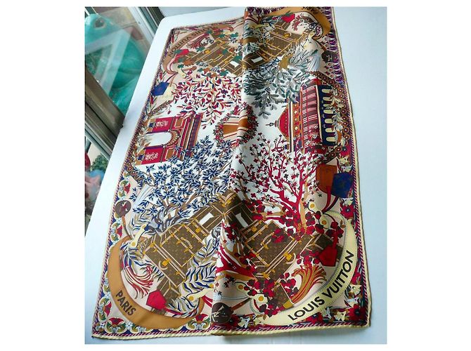 LOUIS VUITTON Quadrato LV Le Tour Paris seta 90 nuovo RARO Multicolore - vista 8