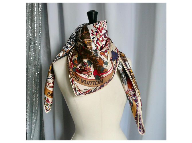 LOUIS VUITTON Quadrato LV Le Tour Paris seta 90 nuovo RARO Multicolore - vista 9