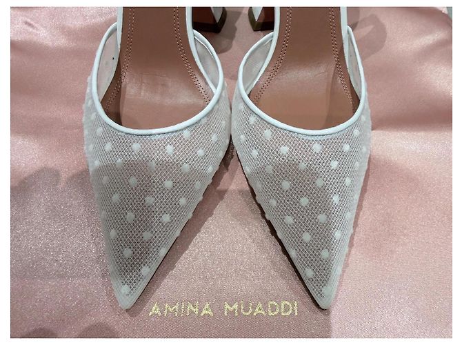 Amina Muaddi Holli Spitze 95 Pünktchen Weiß - Ansicht 3