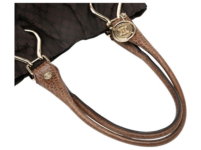 Céline Bolsa vertical em lona Macadam com detalhes em couro marrom estampado Celine Castanho escuro - vista 7