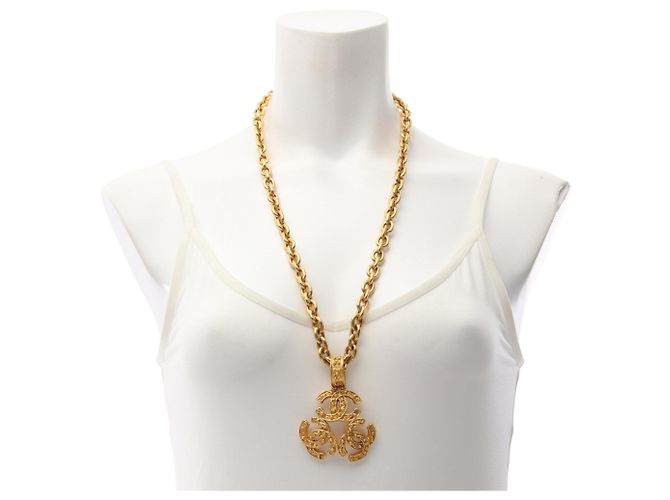 Collana Pendente Triple CC Placcata Oro Chanel D'oro - vista 6