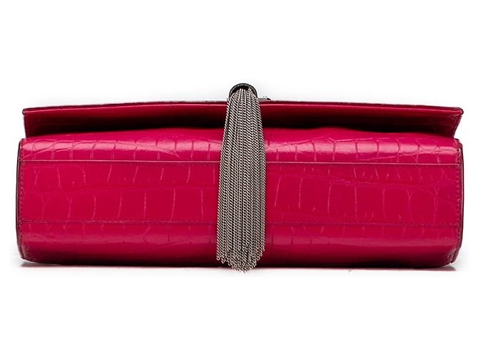 Bolsa transversal Kate em couro rosa médio com estampa de crocodilo da Saint Laurent com tassel - vista 3