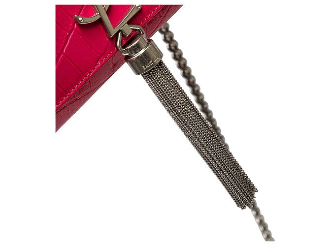 Bolsa transversal Kate em couro rosa médio com estampa de crocodilo da Saint Laurent com tassel - vista 8