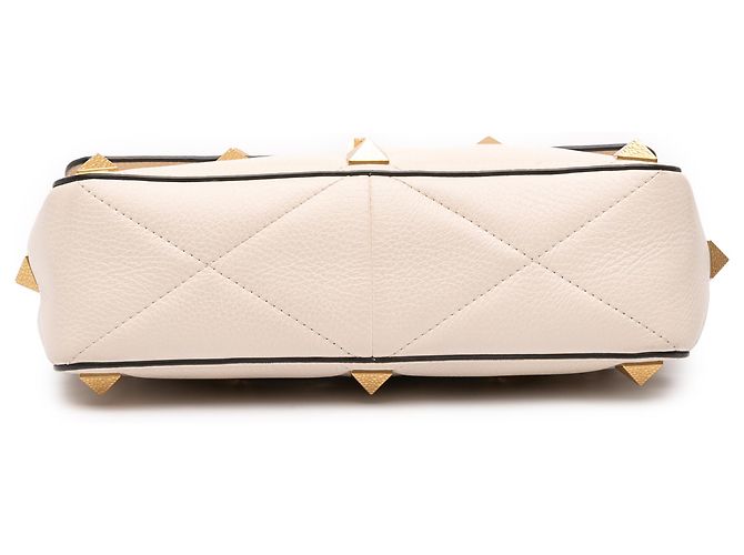 Valentino White Large Grained Calfskin Roman Stud Satchel Cream - view 3