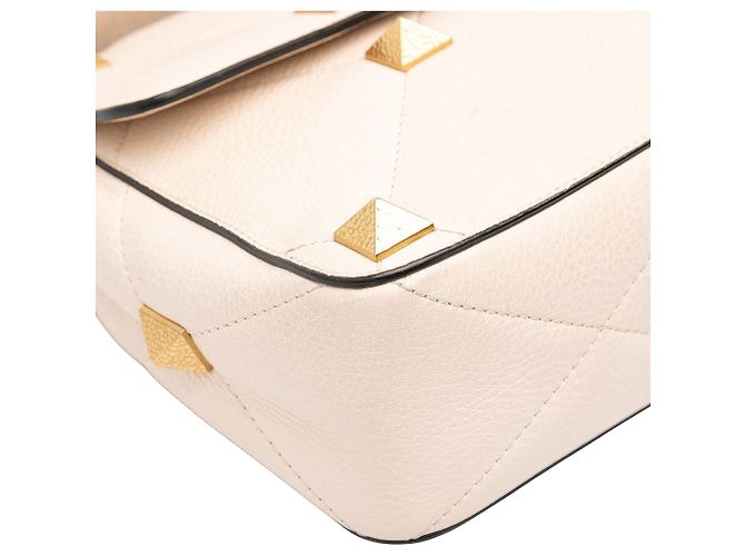 Valentino White Large Grained Calfskin Roman Stud Satchel Cream - view 6