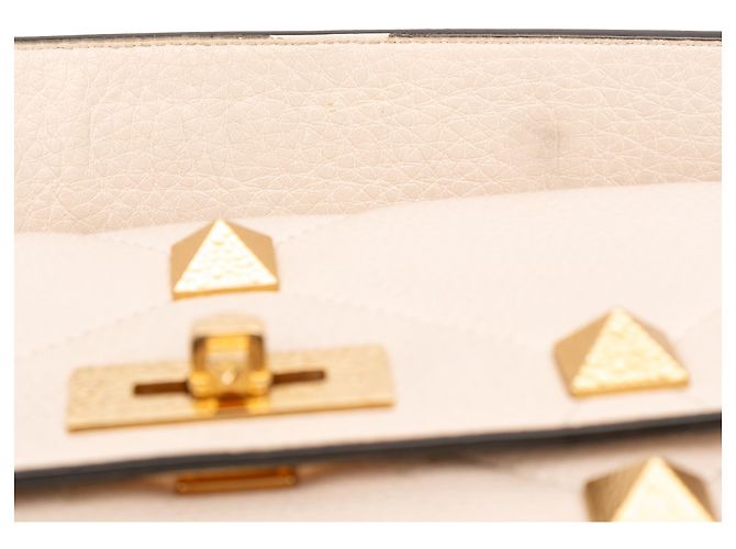 Valentino White Large Grained Calfskin Roman Stud Satchel Cream - view 7