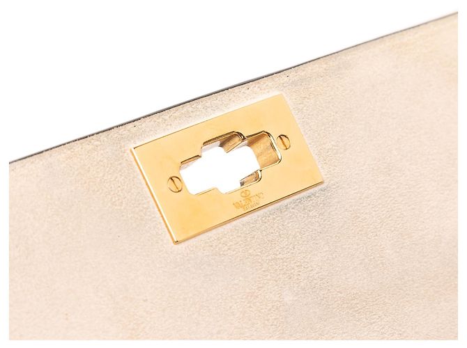Valentino White Large Grained Calfskin Roman Stud Satchel Cream - view 8