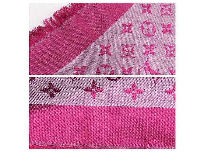Sciarpa in seta con motivo Monogram Louis Vuitton Rosa Grigio - vista 10