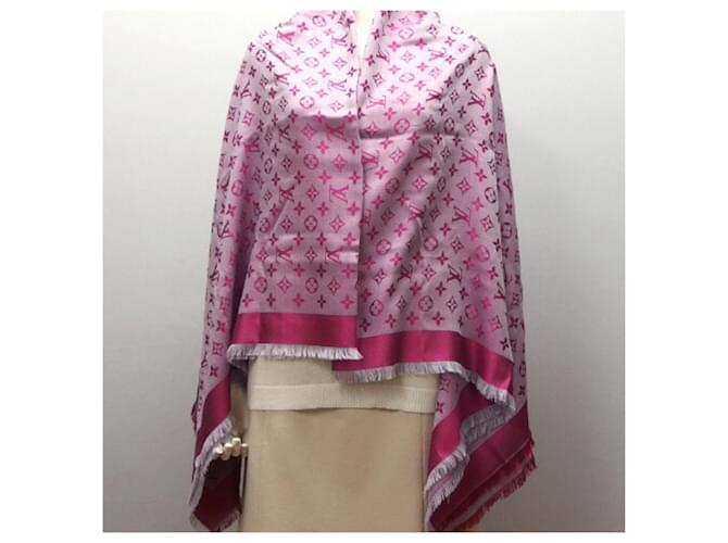 Sciarpa in seta con motivo Monogram Louis Vuitton Rosa Grigio - vista 3