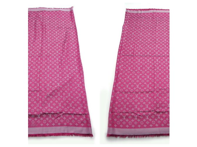 Sciarpa in seta con motivo Monogram Louis Vuitton Rosa Grigio - vista 5