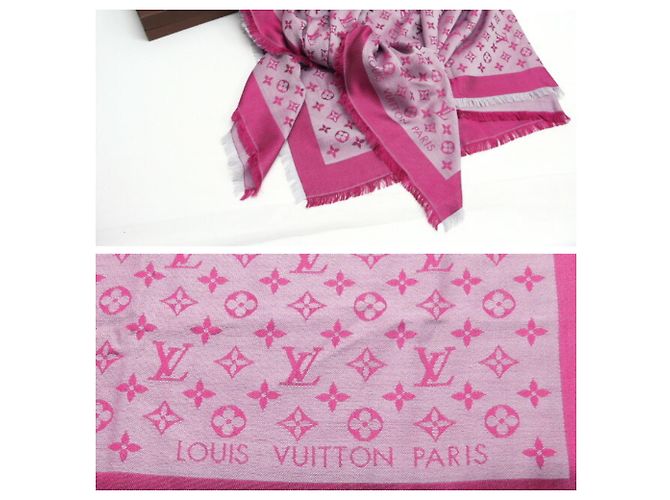 Sciarpa in seta con motivo Monogram Louis Vuitton Rosa Grigio - vista 6