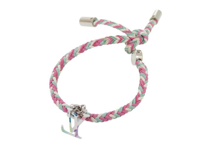 Bracciale in pelle Louis Vuitton con charm Rosa Bianco Multicolore Verde - vista 3