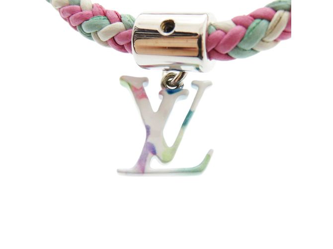 Bracciale in pelle Louis Vuitton con charm Rosa Bianco Multicolore Verde - vista 4