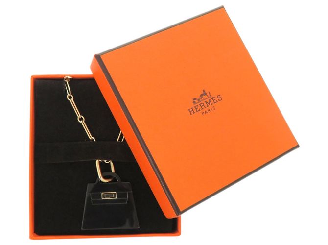 Hermès Kelly Amulett Halskette Schwarz Golden - Ansicht 2