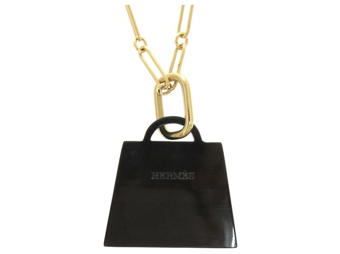 Hermès Kelly Amulett Halskette Schwarz Golden - Ansicht 3