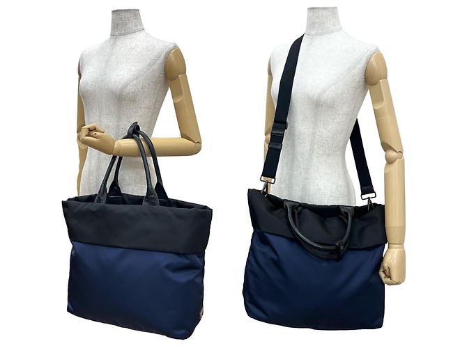 Borsa a mano Prada Tessuto in nylon e pelle, borsa tote 2 in 1, spalla Nero Blu navy - vista 2