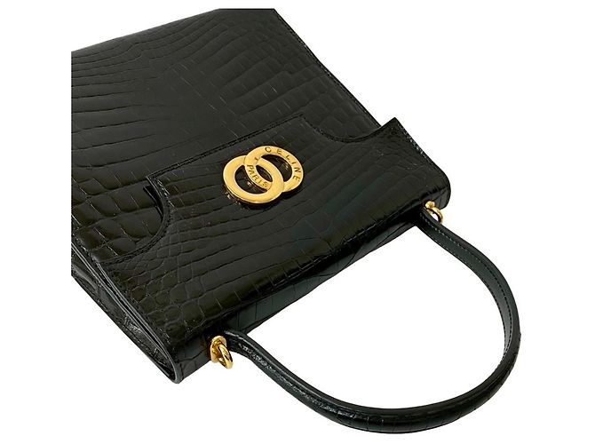 Céline Bolsa de couro com logo de círculo duplo Celine Preto - vista 4