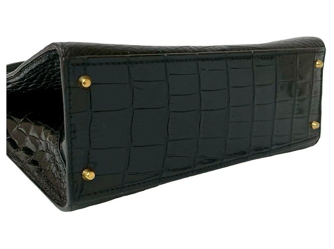 Céline Bolsa de couro com logo de círculo duplo Celine Preto - vista 7
