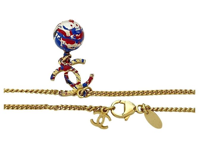 Collana a catena in perle finte Chanel Coco Mark Blu D'oro Bordò - vista 2