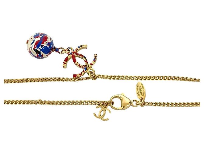 Collana a catena in perle finte Chanel Coco Mark Blu D'oro Bordò - vista 3