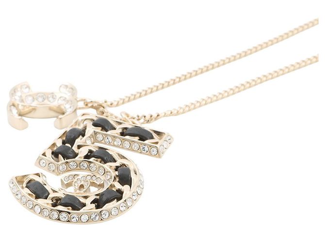Collier en cuir avec strass Chanel Coco Mark No. 5 Noir Doré - vue 2