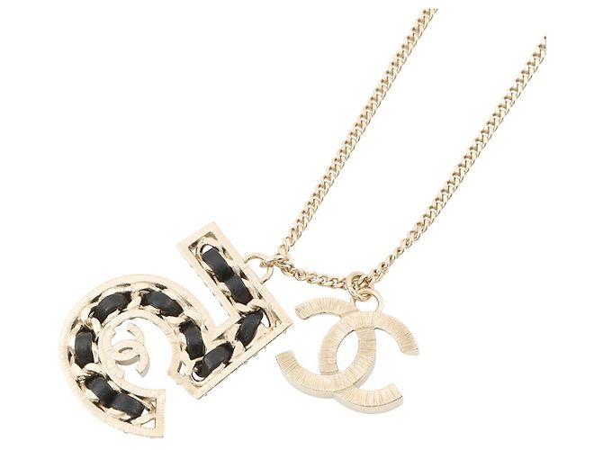 Collier en cuir avec strass Chanel Coco Mark No. 5 Noir Doré - vue 3