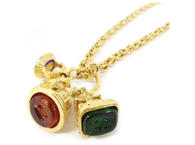 Collier multi-couleurs Chanel Rouge Bleu Doré Vert - vue 3