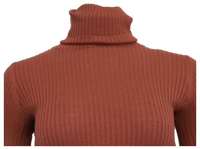 Rippstrick-Rollkragenpullover aus rostfarbener Wolle von Theory Orange - Ansicht 2
