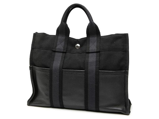 Hermès Herbag PM Halbleder Canvas Leder Tote Bag Schwarz - Ansicht 2