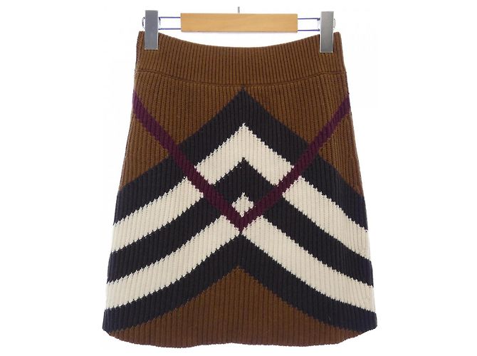Falda de cachemira Burberry 80557341 Castaño Negro Blanco - vista 2