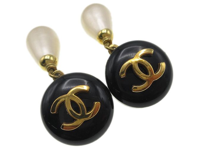 Orecchini pendenti Chanel CC in metallo con perle sintetiche D'oro - vista 4