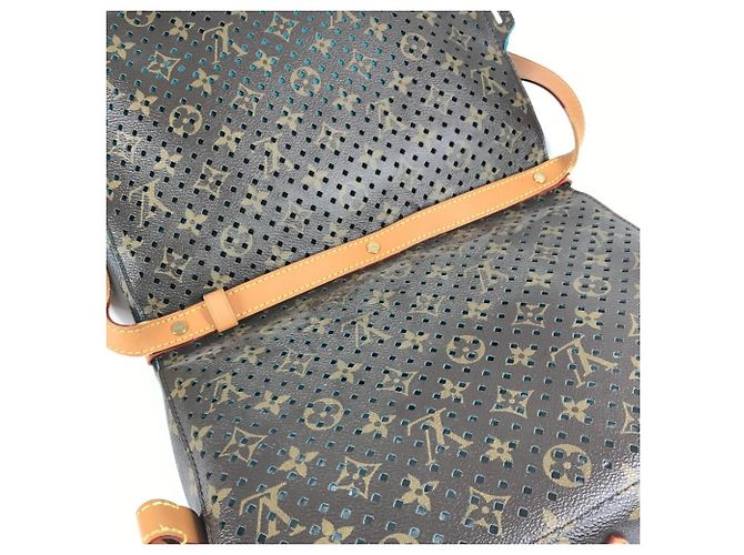Louis Vuitton Monogram Perforierte Flore Saumur Schultertasche Braun Blau - Ansicht 10