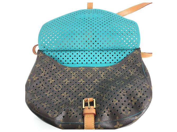 Louis Vuitton Monogram Perforierte Flore Saumur Schultertasche Braun Blau - Ansicht 11