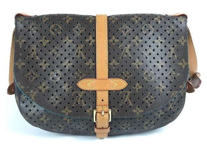 Louis Vuitton Monogram Perforierte Flore Saumur Schultertasche Braun Blau - Ansicht 2