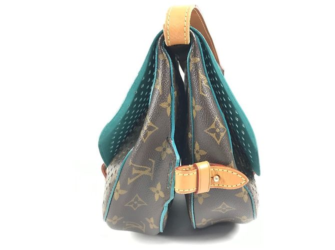 Louis Vuitton Monogram Perforierte Flore Saumur Schultertasche Braun Blau - Ansicht 3
