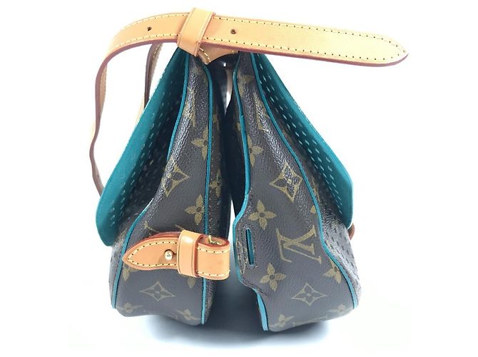 Louis Vuitton Monogram Perforierte Flore Saumur Schultertasche Braun Blau - Ansicht 4