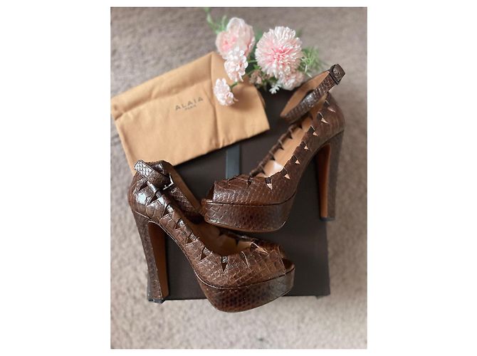 Alaïa Python Leather Platform Sandals Brown - view 2
