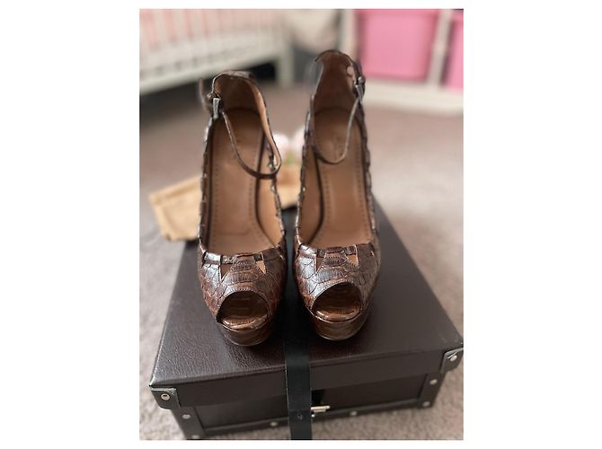 Alaïa Python Leather Platform Sandals Brown - view 4