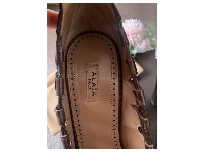 Alaïa Python Leather Platform Sandals Brown - view 5