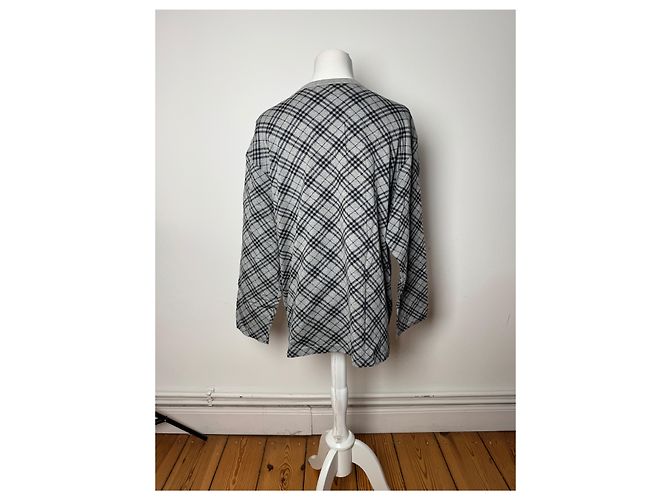 Vintage Burberry Karomuster Rundhals Pullover L Grau Schwarz - Ansicht 3